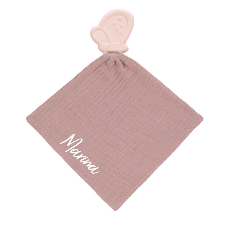 Comfort blanket with teething aid, rubber, pink | Lässig