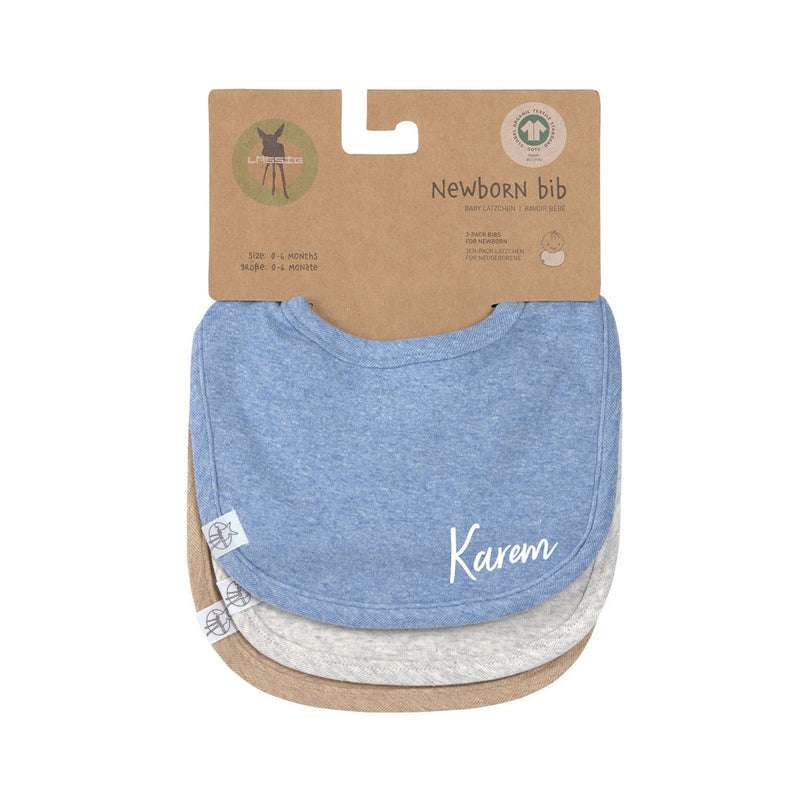 Bibs set of 3, blue, light grey, beige, cotton | Lässig