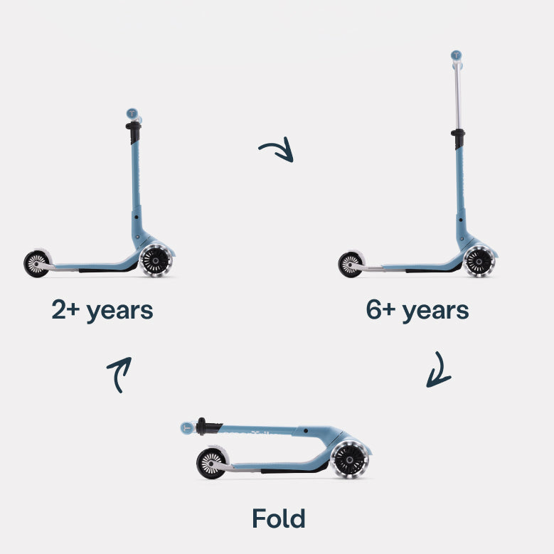 Xtend Mini+ Kinder Scooter in Blau, mitwachsend von 2 bis 6 Jahre, höhenverstellbar und faltbar für langfristige Nutzung und flexible Mobilität