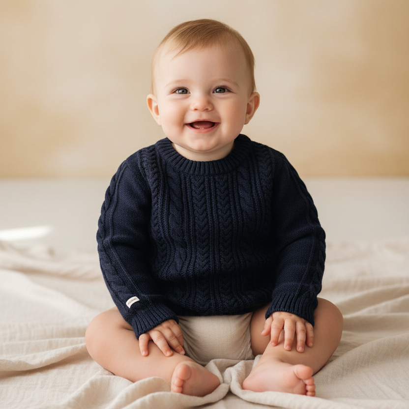 Navy blue knit sweater, size 74-80 | Leevje