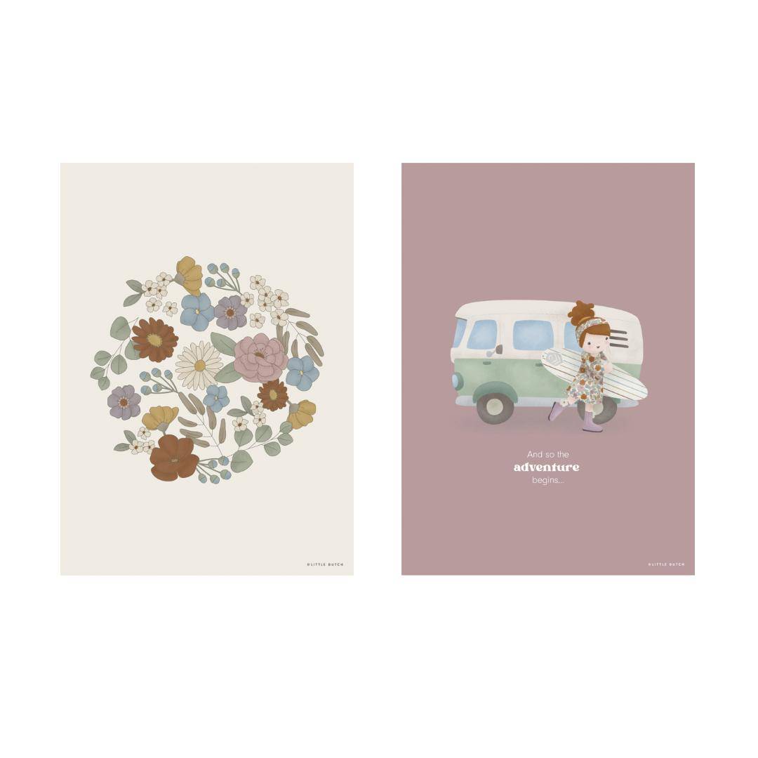 Poster A3 Vintage Little Flowers "double-sided print" | Little Dutch