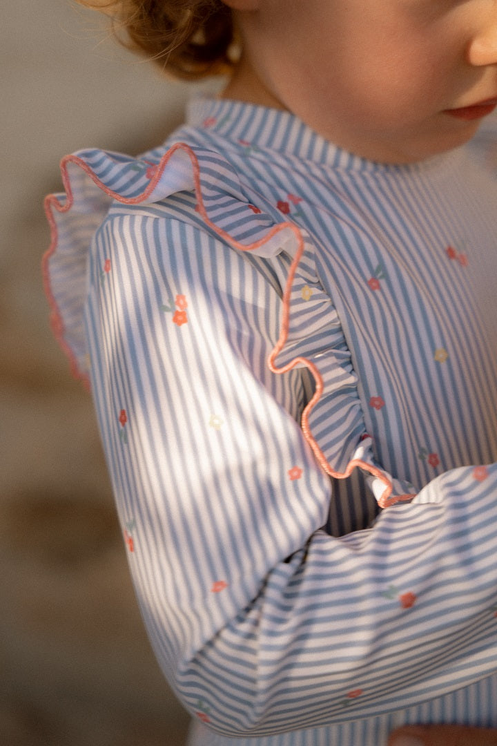 Long-sleeved swim shirt Sunny Flowers Blue | Little Dutch