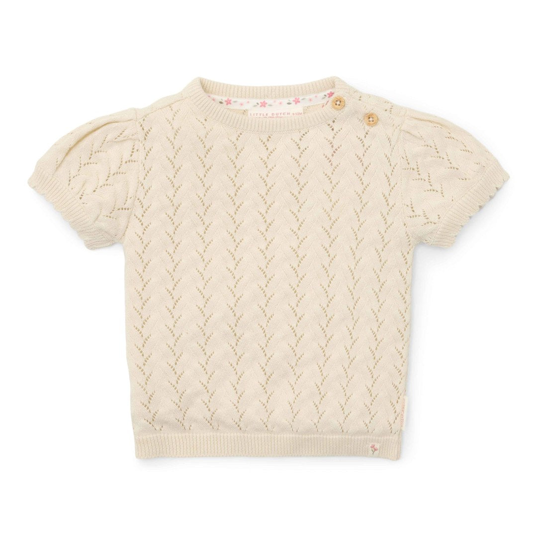 Cream Short-Sleeved Knitted Sweater for Babies and Children