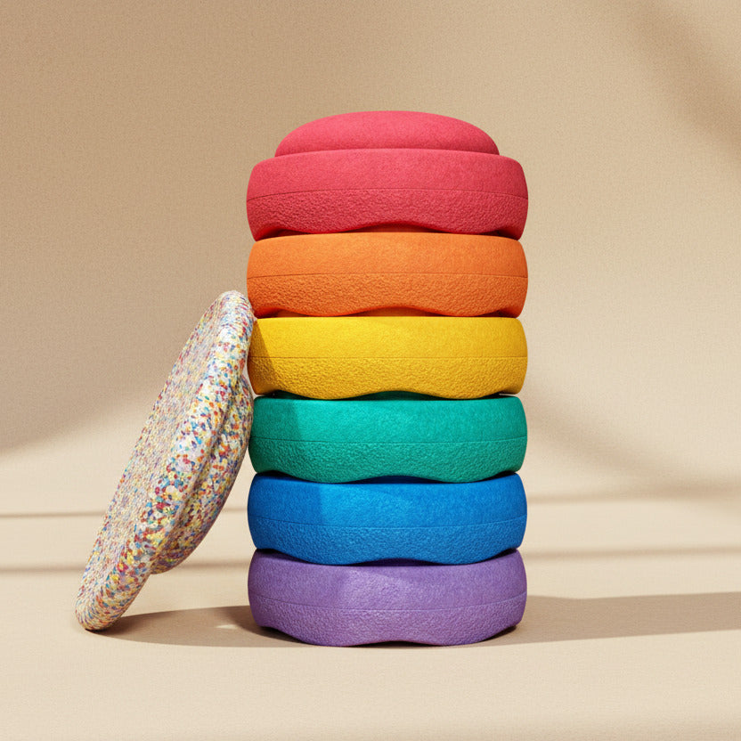 Balance Board + Stacking Stones Rainbow Set Classic - Movement Set for Children | Stapelstein