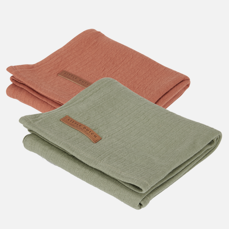 Musselintuch Swaddle 2er Set Pure Olive/Rust | Little Dutch