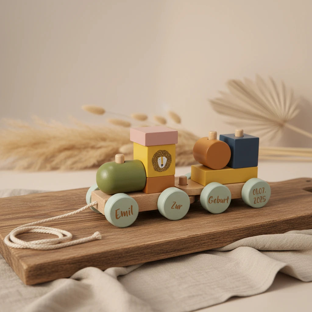 Personalised Wooden Animal Train - Birth Gift | Schmatzepuffer