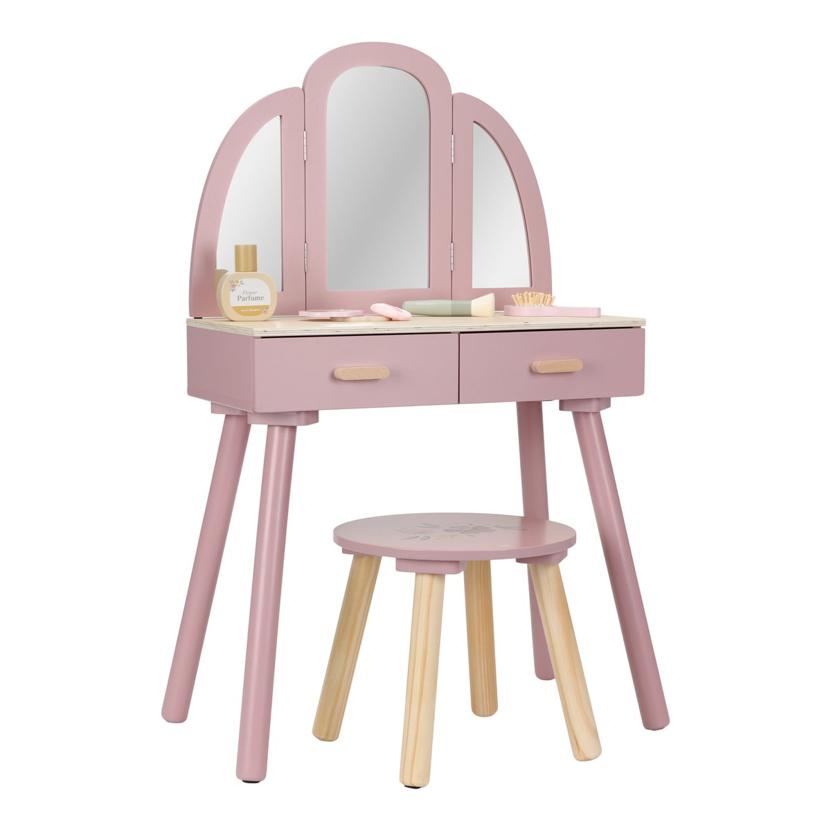 Frisiertisch Kinder aus Holz – Schminktisch mit Spiegel & Zubehör