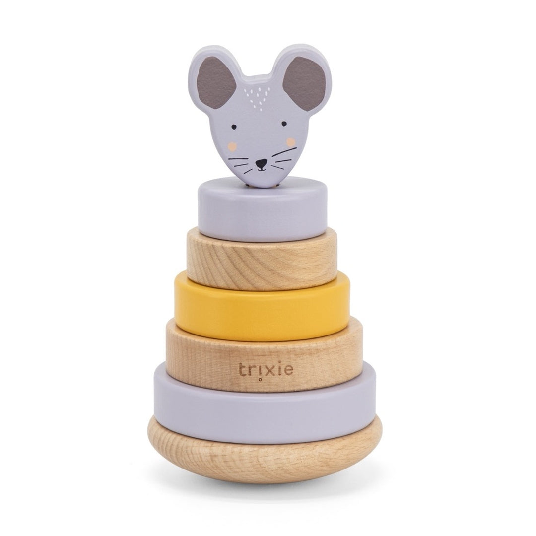 Tour à empiler en bois Madame Souris – Cadeau de baptême | Schmatzepuffer