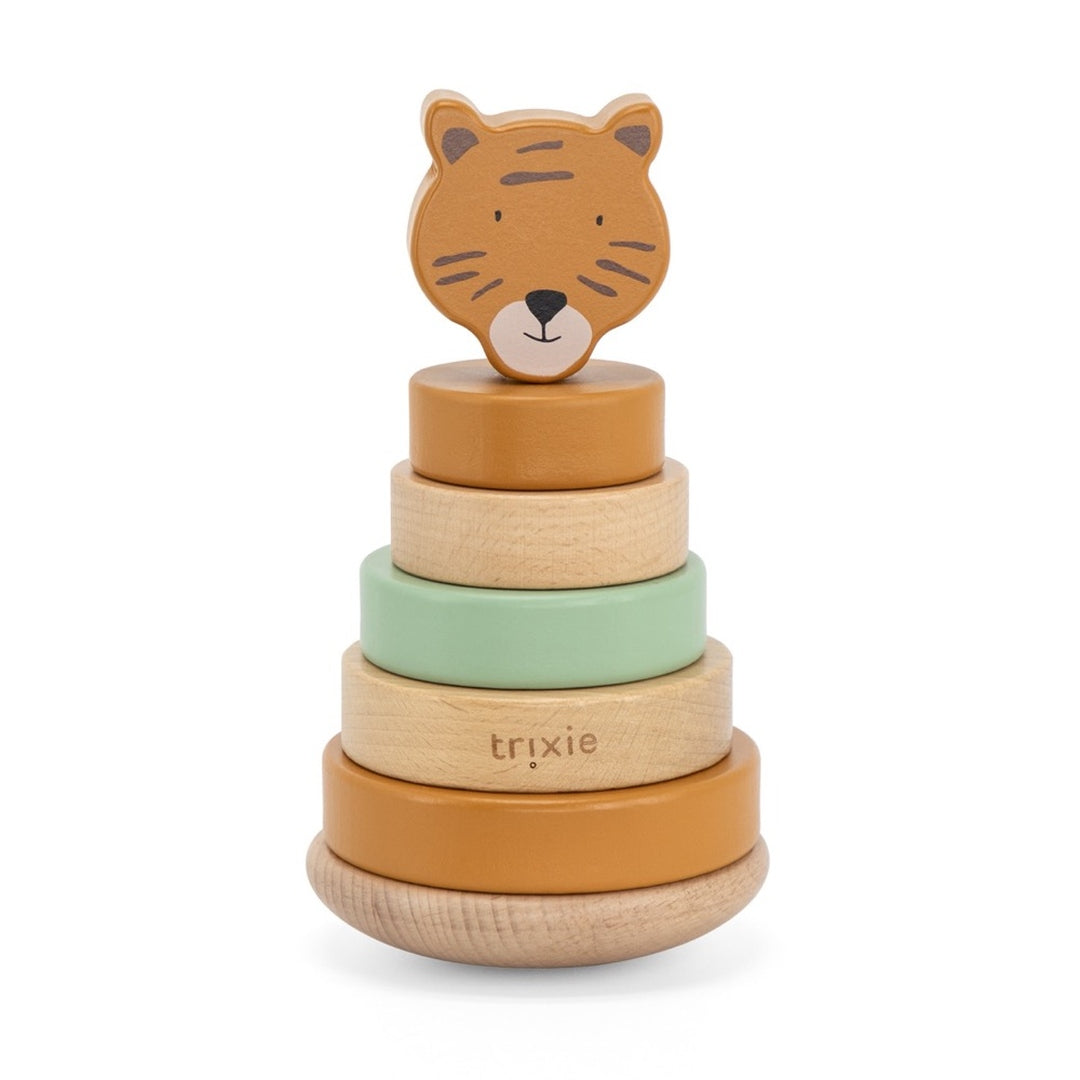 Tour à empiler en bois Monsieur Tigre – Cadeau de baptême | Schmatzepuffer