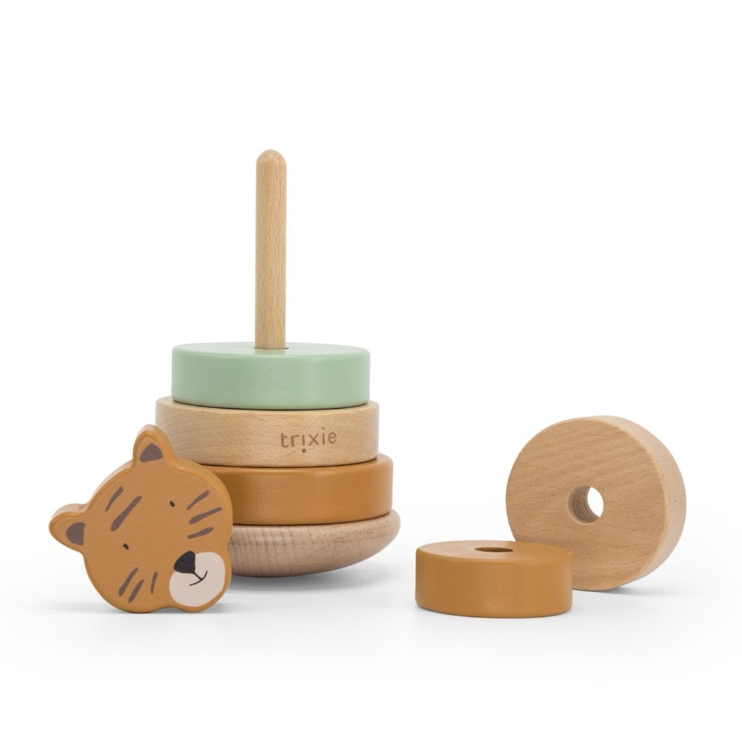 Tour à empiler en bois Monsieur Tigre – Cadeau de baptême | Schmatzepuffer