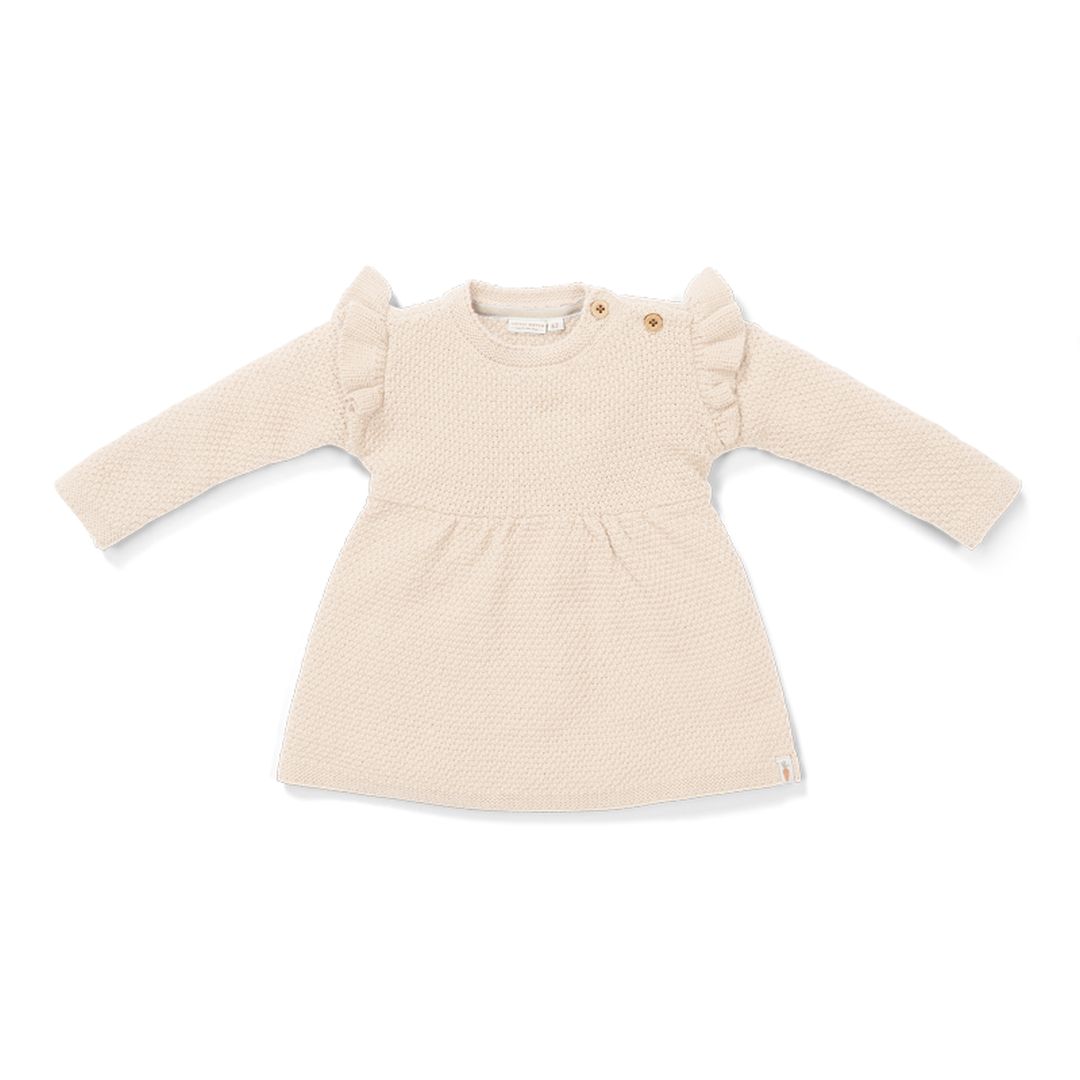 Knitted Long-Sleeved Dress Sand with Ruffles