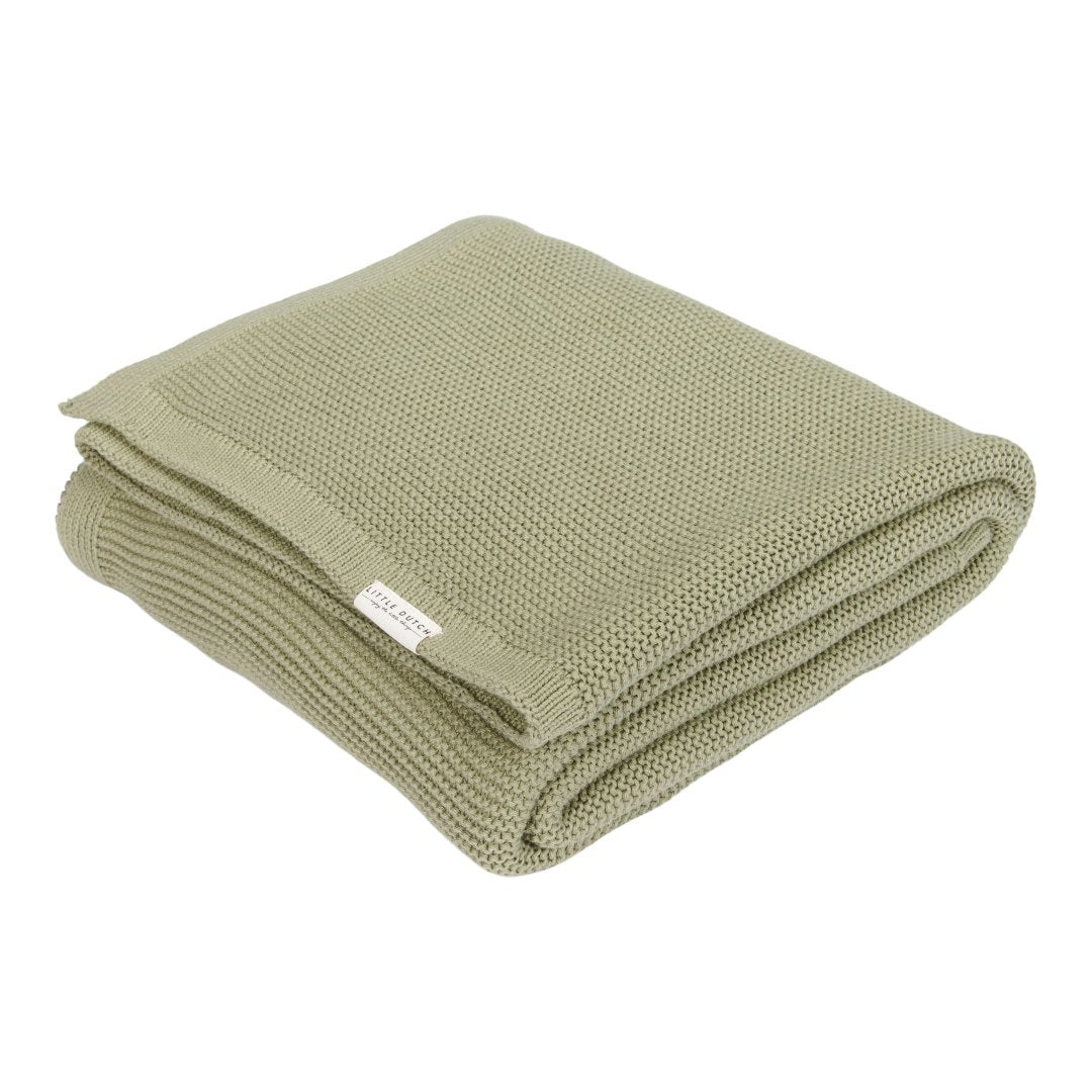 Knitted cradle blanket 70 x 100 cm - Pure Olive | Little Dutch