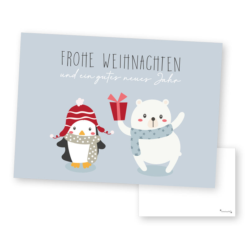 Greeting card "Merry Christmas" - Penguin and Polar Bear