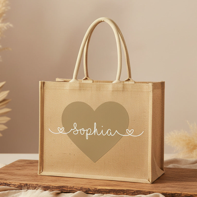 Personalized jute bag with heart &amp; name | Schmatzepuffer®