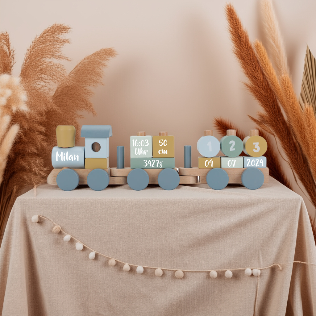 Personalized wooden train Forest Friends – gift for a newborn