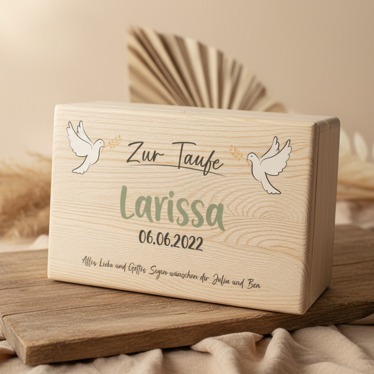 Personalisierte Erinnerungsbox Naturholz – Geschenk zur Taufe | Schmatzepuffer