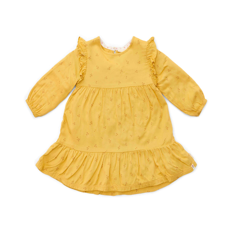 Robe à manches longues jaune chaud à fleurs écloses pour enfants