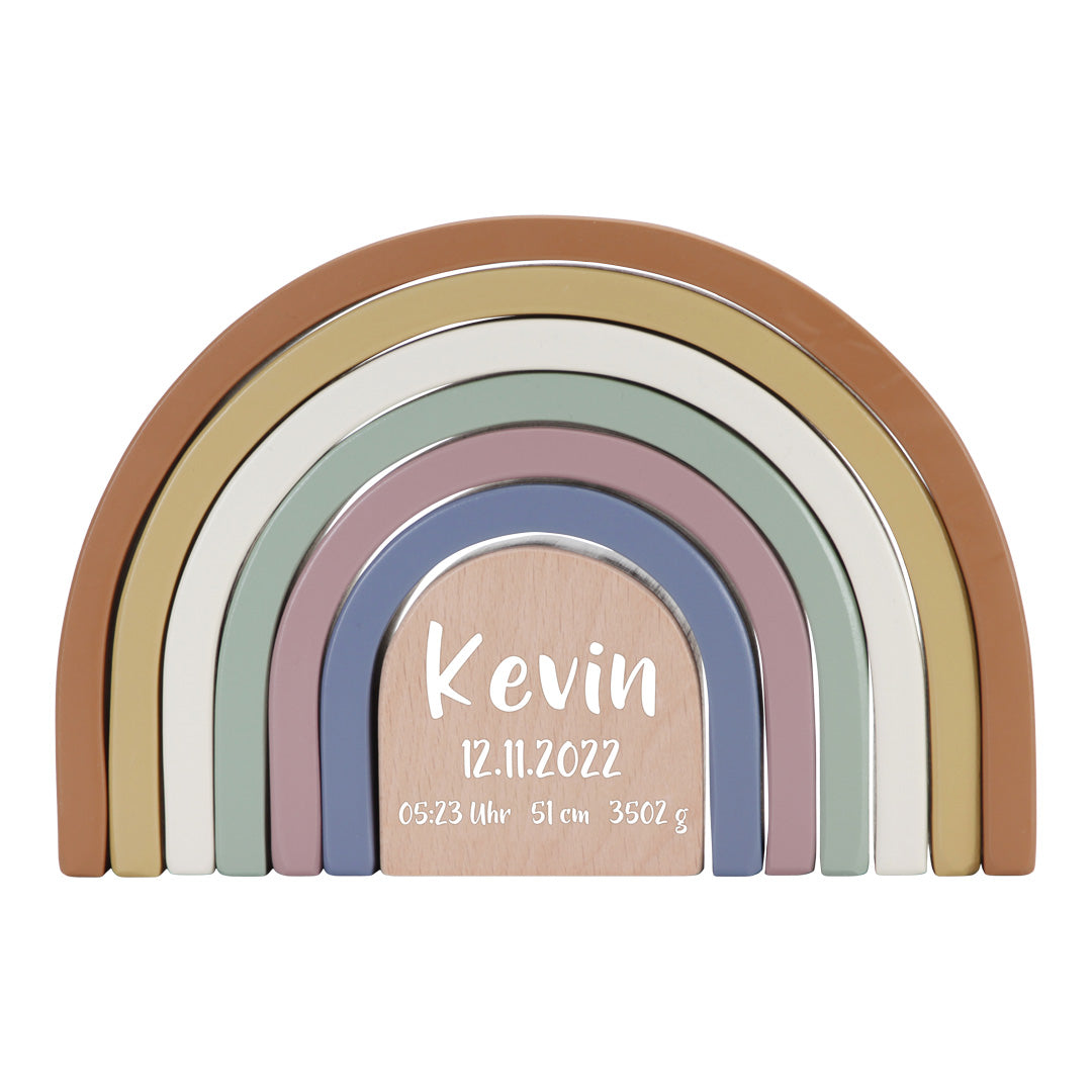 Stapelturm Regenbogen Vintage – Personalisiertes Geschenk zur Geburt
