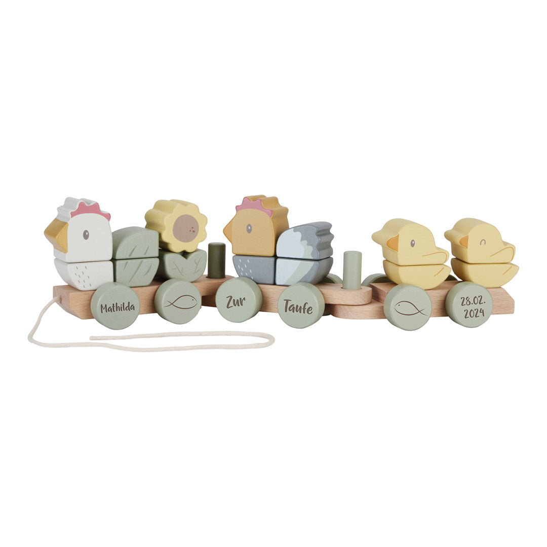 Personalized Wooden Train Chicken with Name - Christening Gift | Schmatzepuffer