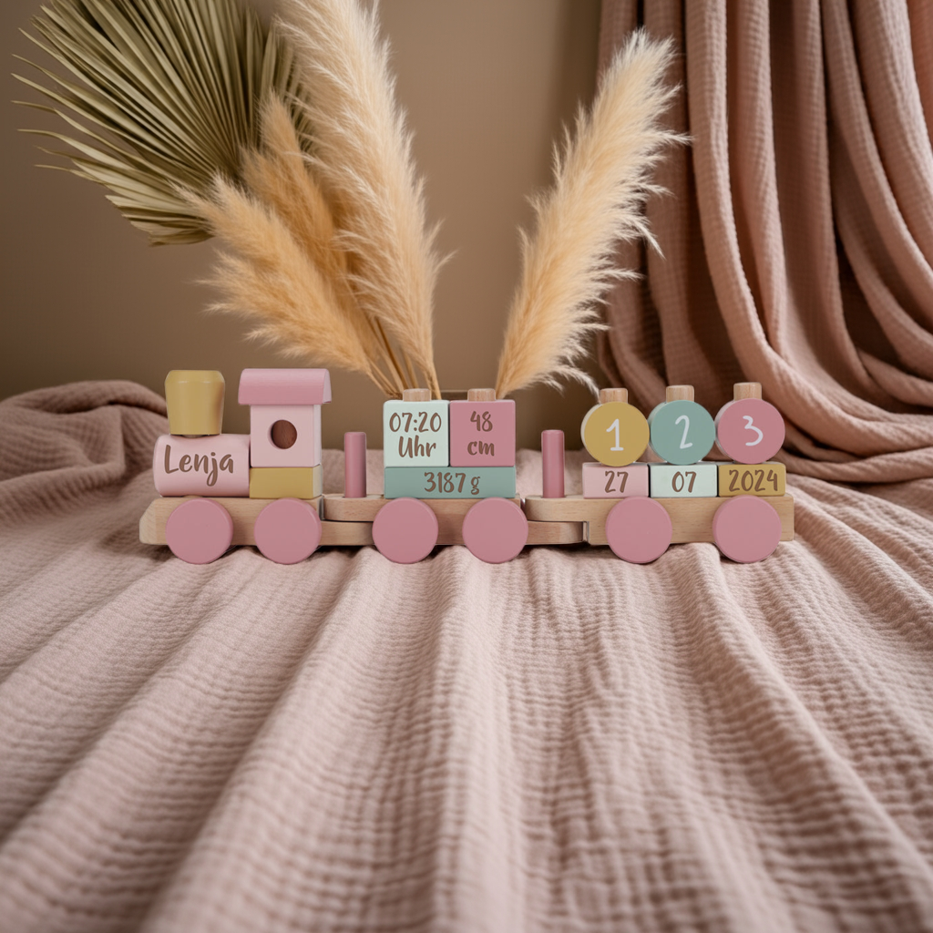 Personalisierter Holz-Zug Fairy Garden – Geschenk zur Geburt