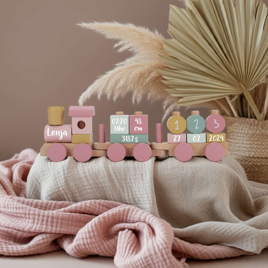 Personalisierter Holz-Zug Fairy Garden – Geschenk zur Geburt