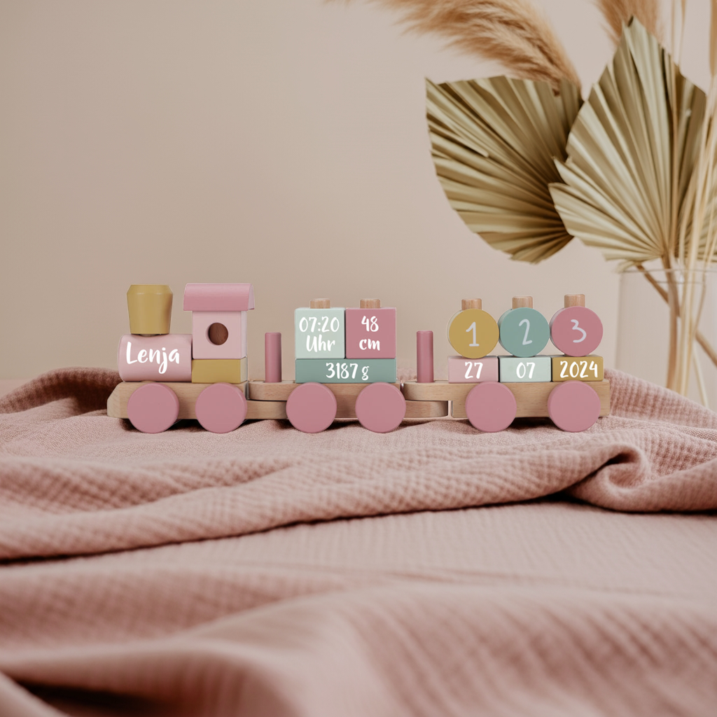 Personalisierter Holz-Zug Fairy Garden – Geschenk zur Geburt
