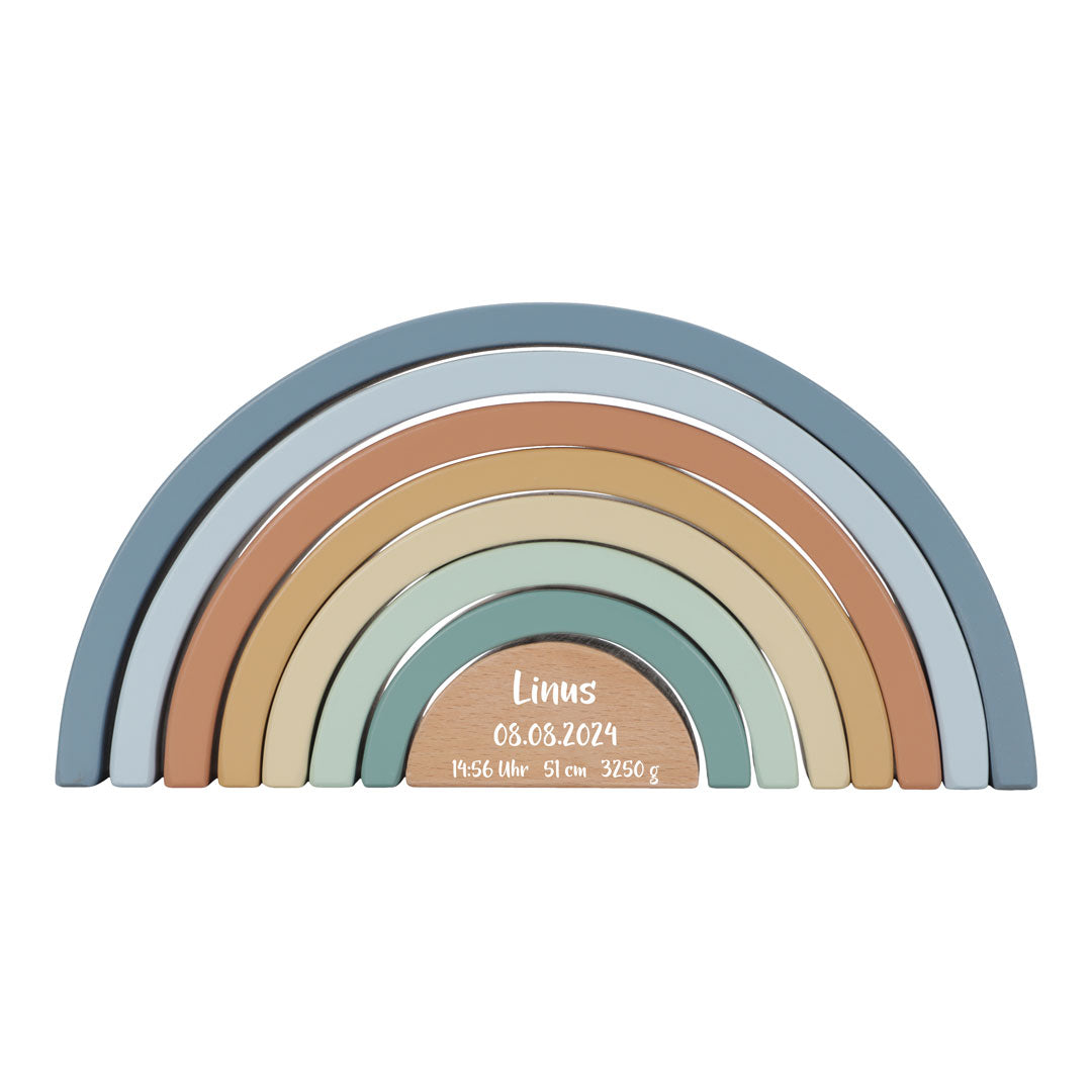 Coffret cadeau personnalisé en bois - Train - Tour à empiler - Arc-en-ciel - Cadeau de naissance