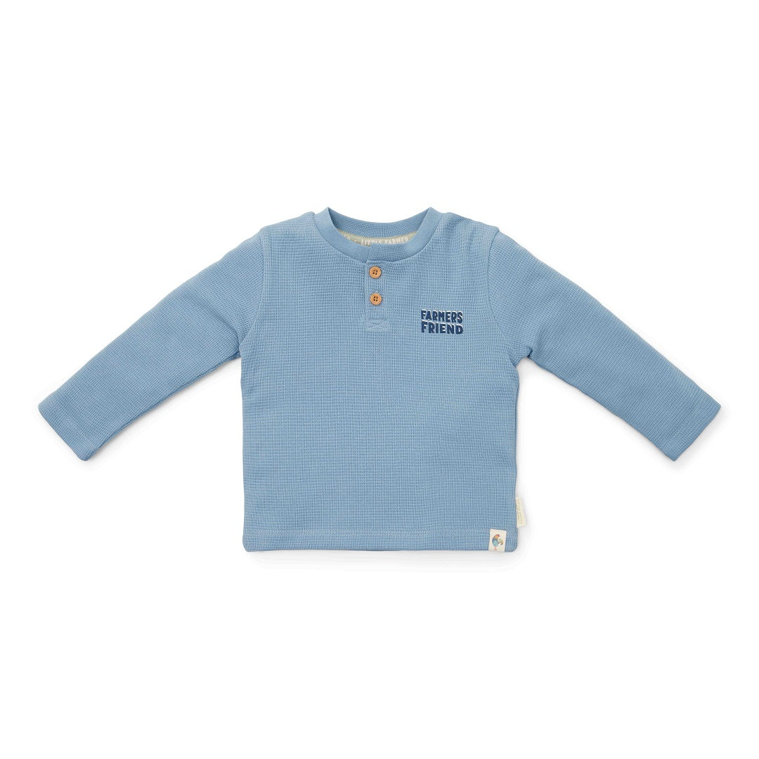 T-shirt manches longues gaufré bleu glacier - Little Farm | Little Dutch