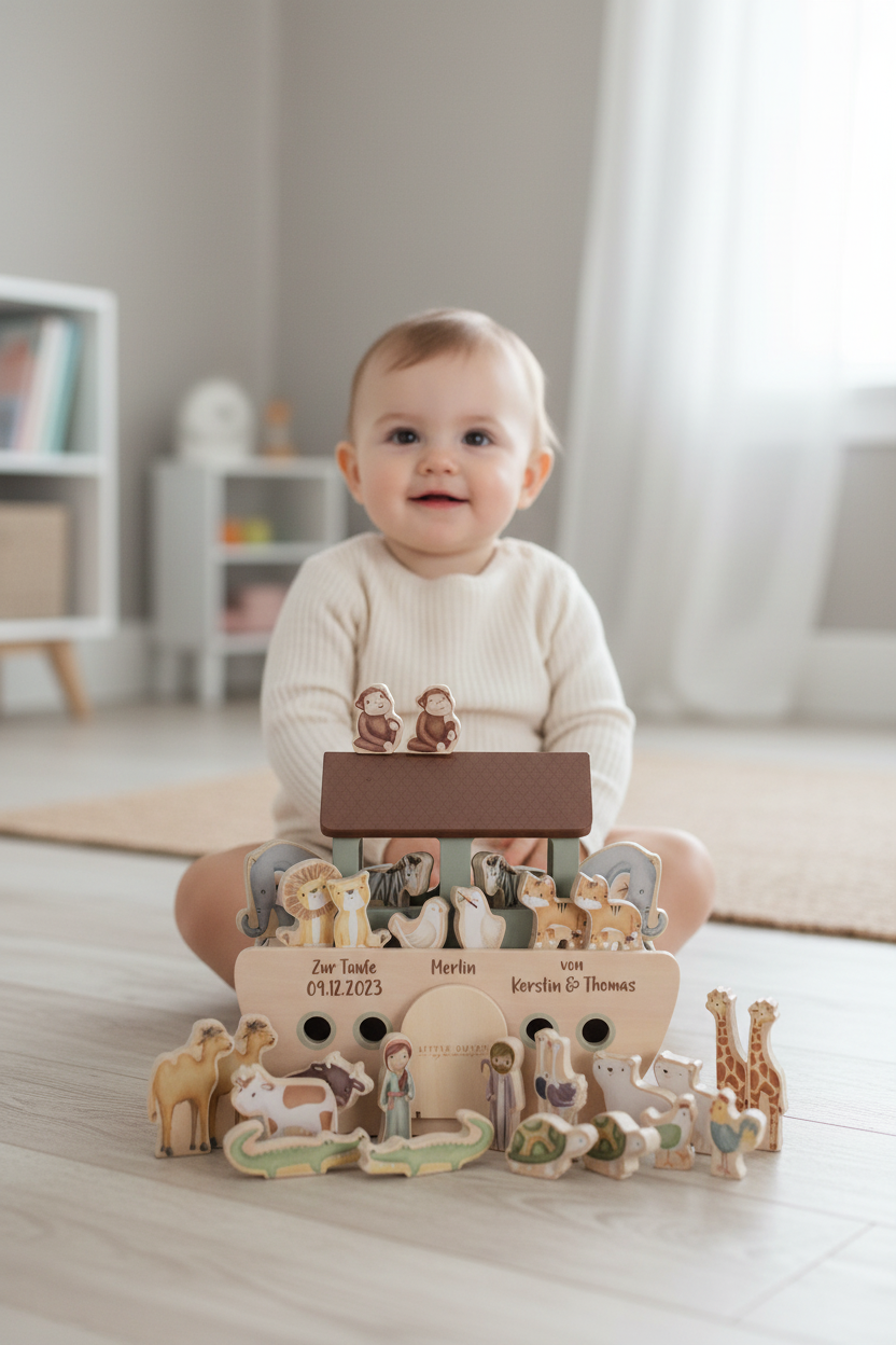 Arche de Noé personnalisée en bois pour baptême