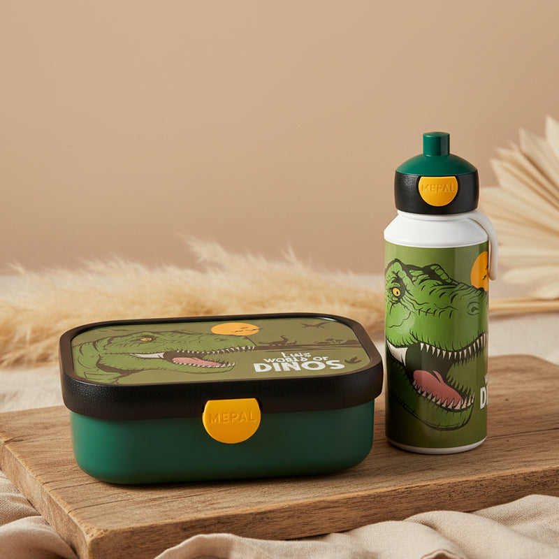Coffret repas dinosaure, boîte à lunch et bouteille pop-up | Mepal