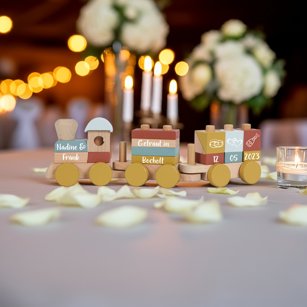 Personalisierter Holzzug Pure & Nature – Hochzeitsgeschenk mit Namen