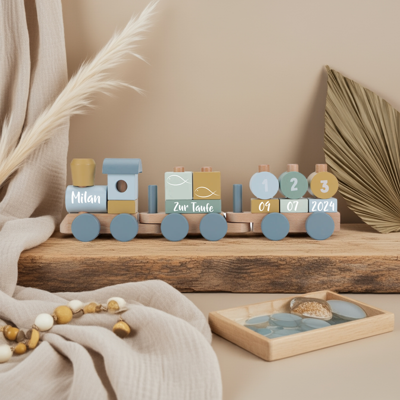 Train en bois personnalisé Forest Friends - Cadeau de baptême