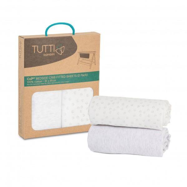 Kinderbettlaken für Beistellbett 2er Set, weiß/grau | Cozee