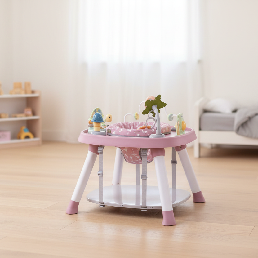 Multi Spielcenter in Pink fuer Babys mit abwechslungsreichen Spielelementen zur Foerderung von Motorik, Sinneswahrnehmung und spielerischer Entwicklung