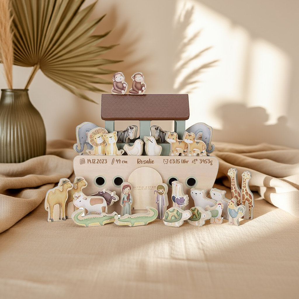 Personalisierte Arche Noah aus Holz – Geschenk zur Geburt