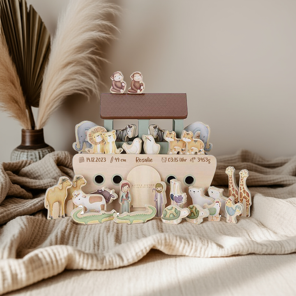 Personalisierte Arche Noah aus Holz – Geschenk zur Geburt