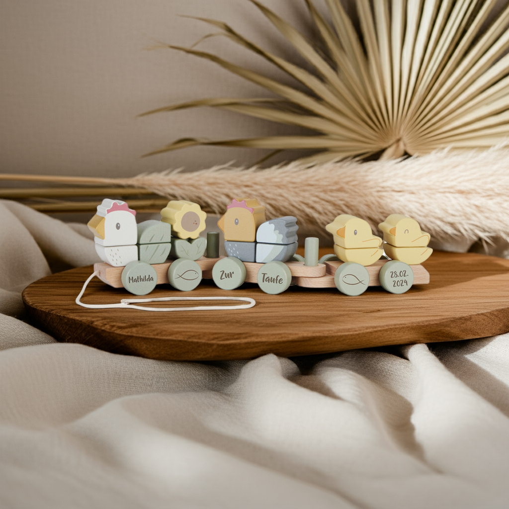 Personalized Wooden Train Chicken with Name - Christening Gift | Schmatzepuffer