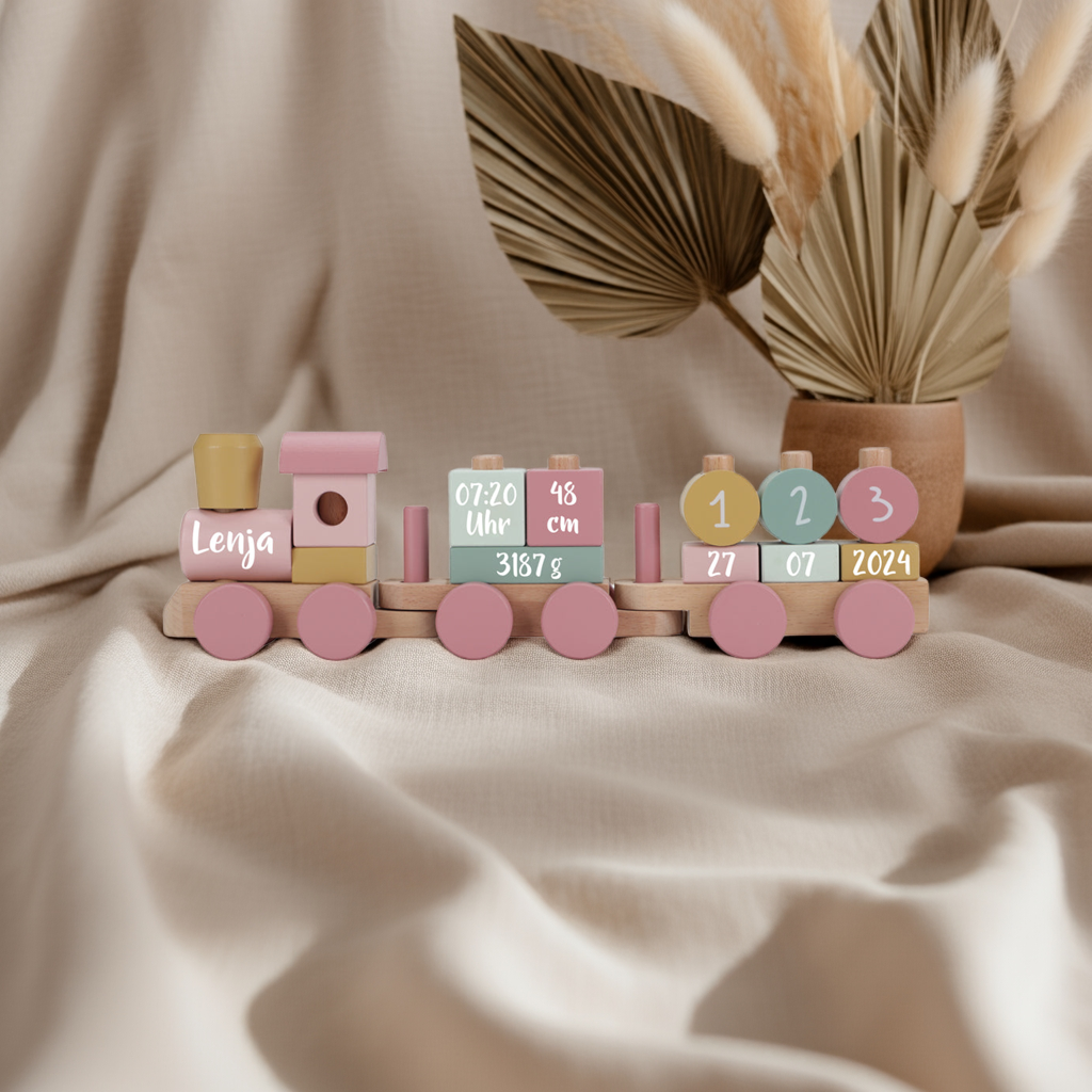 Personalisierter Holz-Zug Fairy Garden – Geschenk zur Geburt