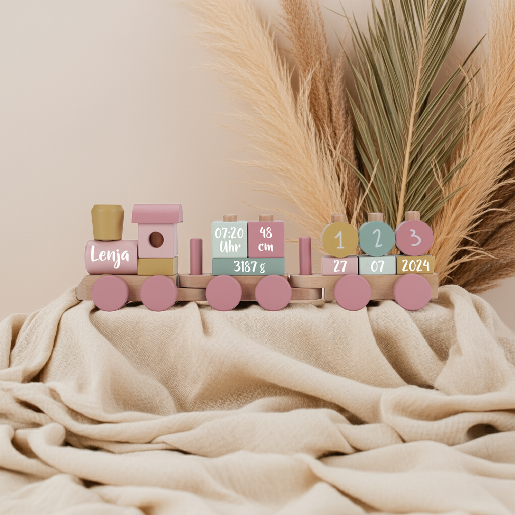 Personalisierter Holz-Zug Fairy Garden – Geschenk zur Geburt