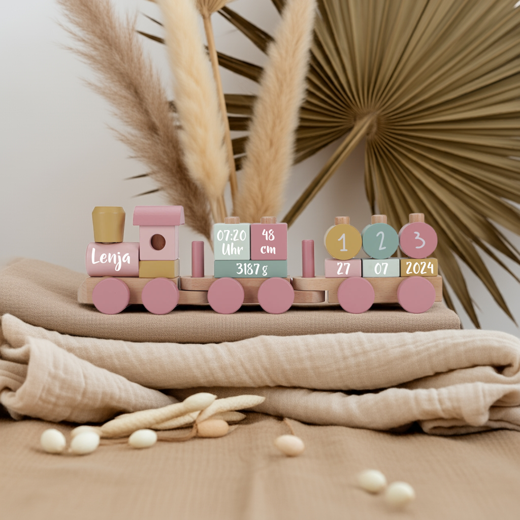 Personalisierter Holz-Zug Fairy Garden – Geschenk zur Geburt