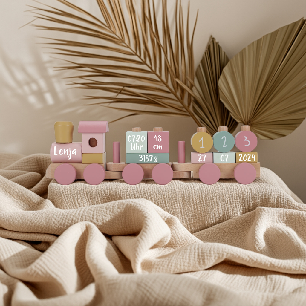 Personalisierter Holz-Zug Fairy Garden – Geschenk zur Geburt